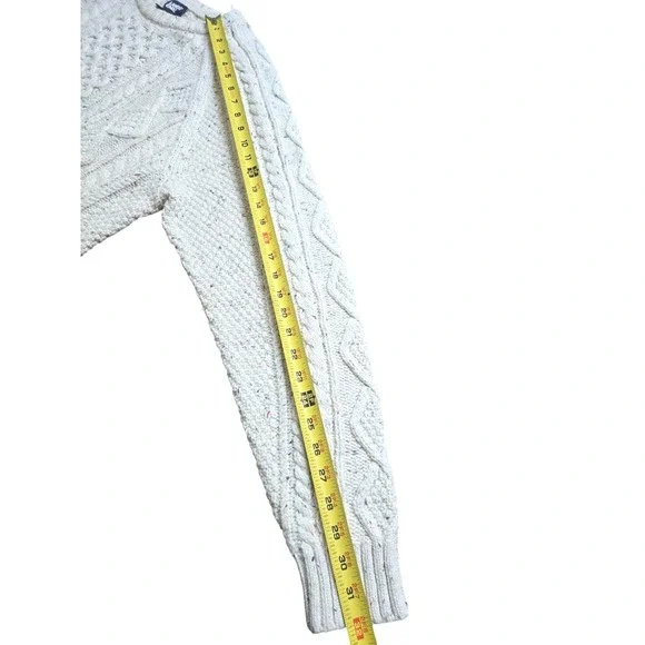 LANDS END Men's Cotton Blend Aran Cable Crew Neck Sweater Large Off White EUC Crewneck